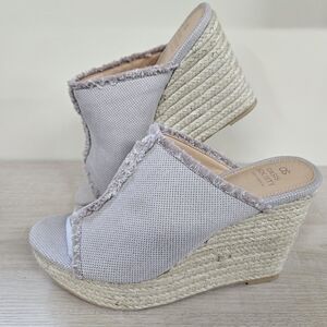 Neutral Frayed Espadrille Wedge Mules - Women